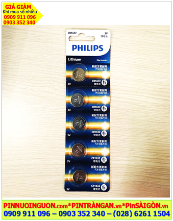 COMBO mua 01vỉ=5viên Pin đồng xu 3v lithium Philips CR1632P5BC/93 chính hãng _Giá 145.000/ vỉ 5viên